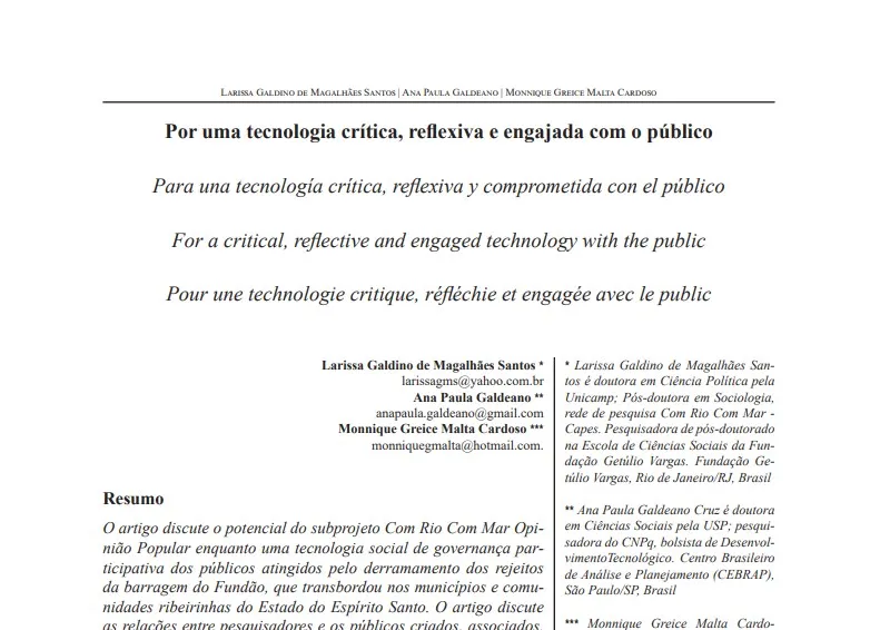 Por uma tecnologia crítica, reflexiva e engajada com o público