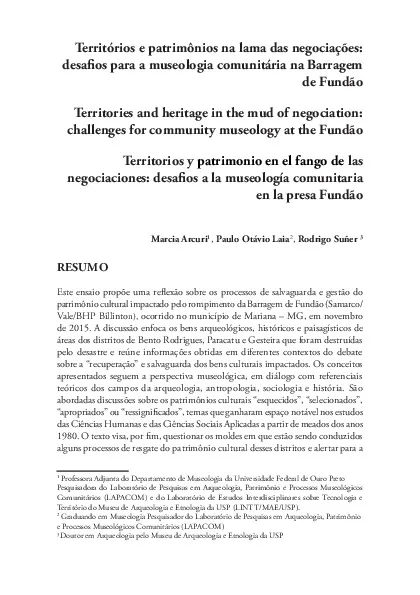Territórios e patrimônios na lama das negociações:  desafios para a museologia comunitária na Barragem  de Fundão.