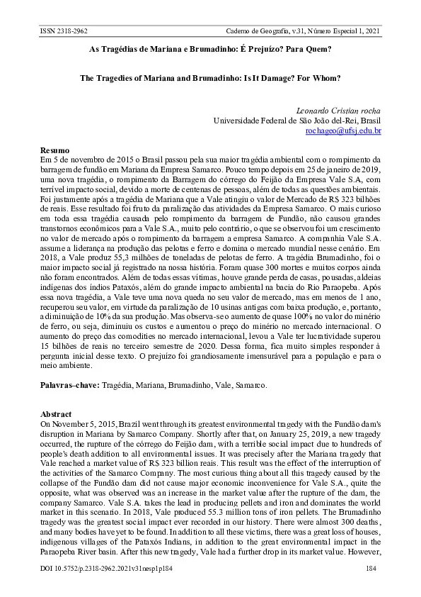 As Tragédias de Mariana e Brumadinho: É Prejuízo? Para Quem?