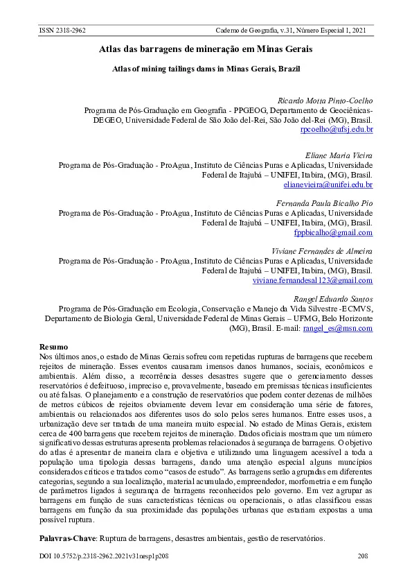 Atlas das barragens de mineração em Minas Gerais
