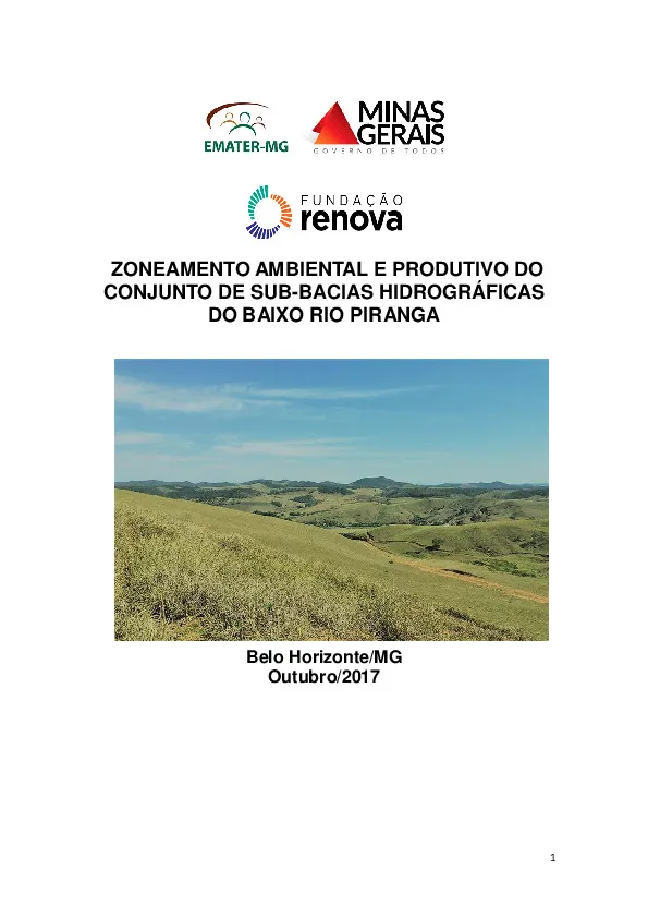Zoneamento ambiental e produtivo do conjunto de sub-bacias hidrográficas do Baixo Rio Piranga  