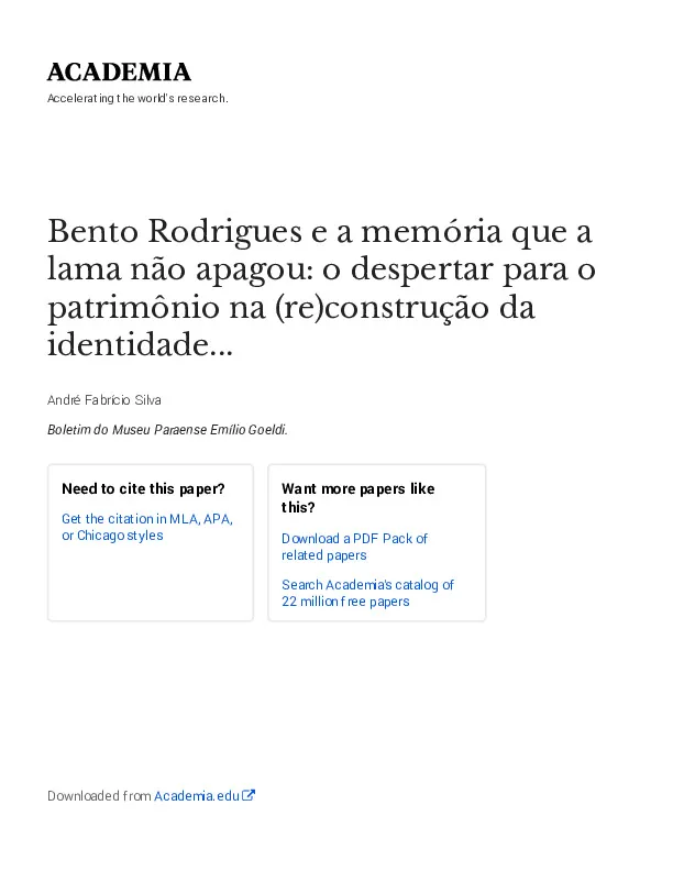 Bento Rodrigues e a memória que a lama não apagou: o despertar para o  patrimônio na (re)construção da identidade no contexto pós-desastre.