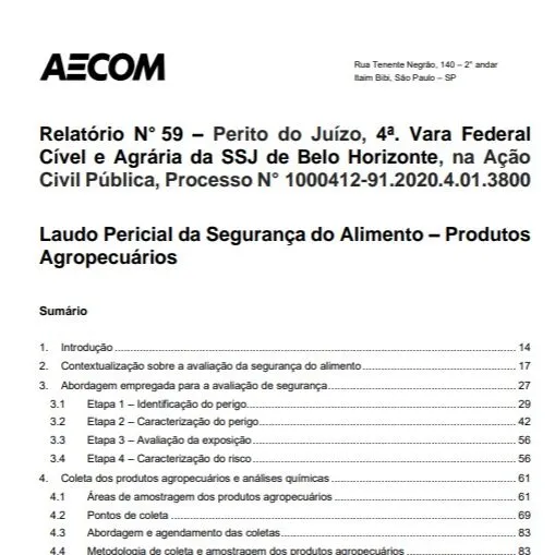 Relatório N° 59 – Laudo Pericial da Segurança do Alimento – Produtos Agropecuários