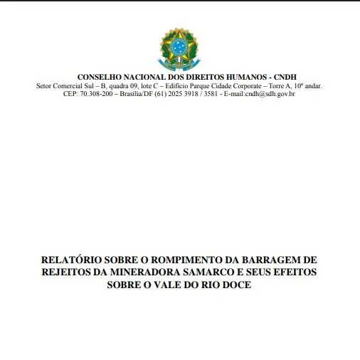 Relatório sobre o rompimento da barragem de rejeitos da mineradora Samarco e seus efeitos sobre o Vale do Rio Doce