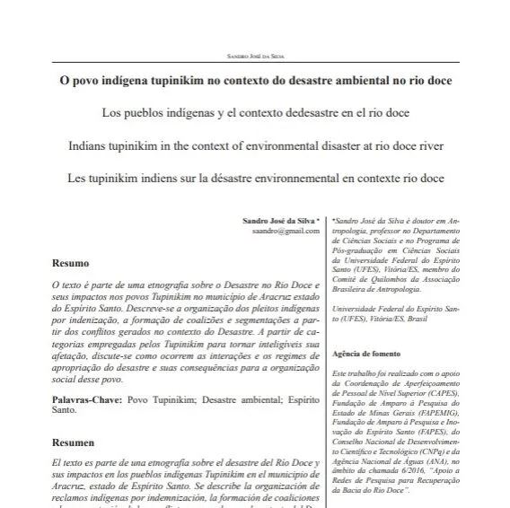 O povo indígena tupinikim no contexto do desastre no rio Doce.