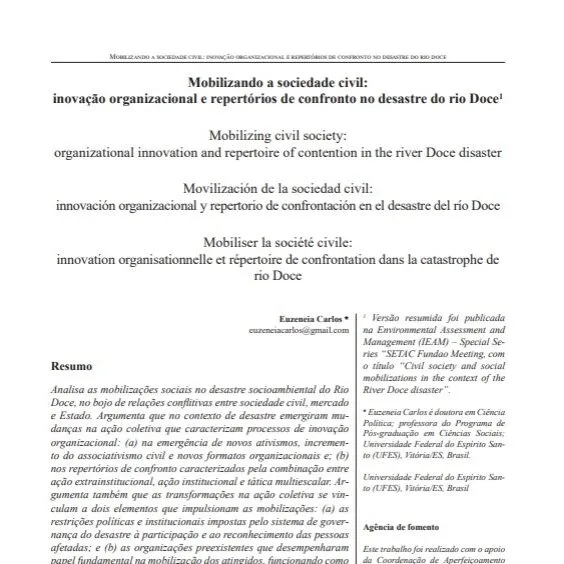 Mobilizando a sociedade civil: inovação organizacional e repertórios de confronto no desastre do rio Doce.