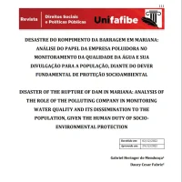 Desastre do rompimento da Barragem em Mariana: análise do papel da empresa poluidora no monitoramento da qualidade da água e sua divulgação para a população diante do dever fundamental de proteção socioambiental.