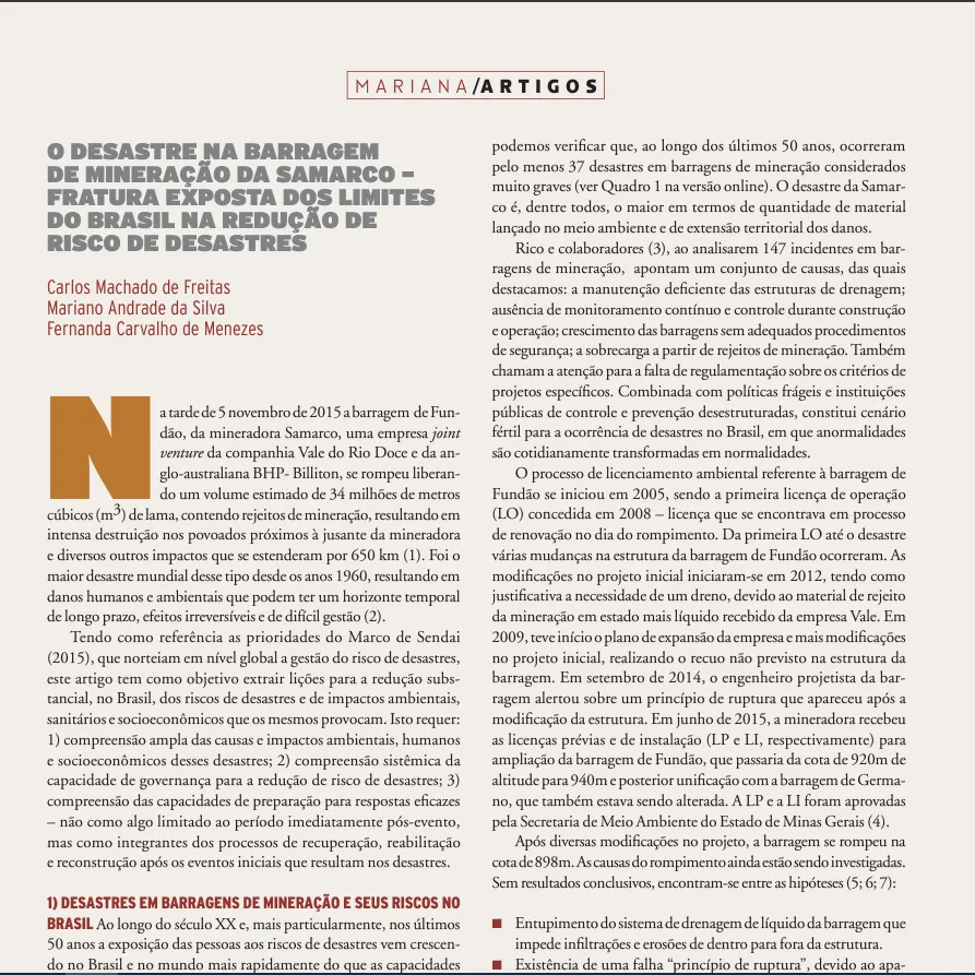 O Desastre na Barragem de Mineração da Samarco: fratura exposta dos limites do Brasil na Redução de Riscos de Desastres.